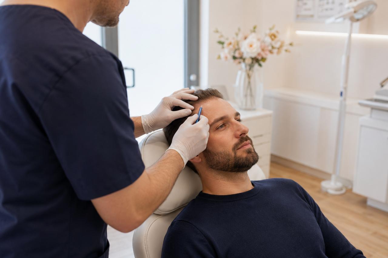 Planung der Haarlinie vor einer DHI-Haartransplantation in Hannover